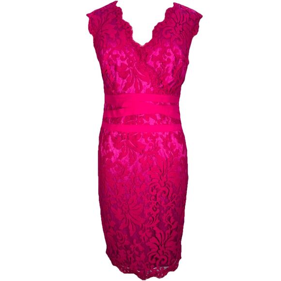 Tadashi Shoji Embroidered Floral Lace Midi Dress Pink Size 14P Party - Picture 1 of 10